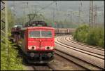 Der  Energiecontainer  155 187 (9180 6155 187-8 D-DB) rollt dem Zielbahnhof Hagen-Vorhalle entgegen. (20.05.2011)