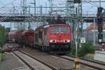 DB 155 159 7 durchfhrt am frhen Nachmittag des 12.08.2011 den Bitterfelder Bahnhof.