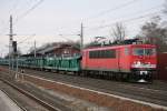 155 099-5 mit leerem Autotransportzug am 20.12.2011 in Rathenow