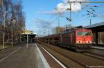 155 157-7 mit einem Facs Ganzzug in Brandenburg in Richtung Magdeburg unterwegs. 08.03.2012