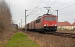 155 260 zog am 11.03.12 einen gemischten Gterzug durch Greppin Richtung Bitterfeld.