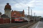 155 261-1 mit einem Res Ganzzug der CD-Cargo in Rathenow in Richtung Stendal unterwegs. 10.04.2012