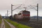 In der Abendsonne zieht 155 009 einen gemischten Gterzug bei Bornitz in Richtung Riesa. (am 17.04.2012)