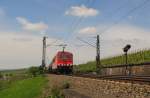 DB 155 134-0 mit Kesselwagen Richtung Wiesbaden, am 17.05.2012 im Rheingau bei Erbach.