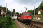 Railion DB Logistics 155 154-8 vor Gterzug Richtung Lutherstadt Eisleben, KBS 590 Nordhausen - Halle, fotografiert bei der Durchfahrt Bahnhof Blankenheim am 03.08.2012