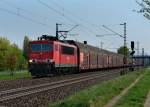 155 126 mit einem Merzedes-Zug am 19.04.2011 unterwegs bei Thngersheim.