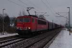 155 033 mit gemischten Gterzug am 26.01.2013 in Gundelsdorf auf der Frankenwaldbahn. 