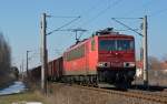 155 149 zog einen gemischten Gterzug am 16.03.13 durch Greppin Richtung Bitterfeld.