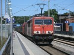 Am 10.Juni 2013 durchfuhr der  Container  155 152,von Mukran kommend,den Bahnhof von Bergen/Rgen.