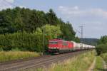 MEG 705 (155 196) und MEG 605 (143 344) mit dem Zementleerzug von Regensburg nach Rdersdorf (bBerlin) am 17.07.2013 bei Postbauer-Heng an der KBS 880 Regensburg-Nrnberg.