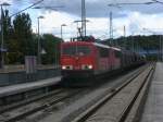 155 151 leistete ihrer Schwesterlok 155 126,am 28.September 2013,bei der Durchfahrt durch Bergen/Rgen Vorspann.