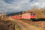 155 086 mit einem leeren Autozug am 19.