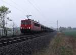 155 194-4 mit dem 51687 zusehen bei Nieselregen am 10.04.14 an der Schöpsdrehe bei Plauen/V.