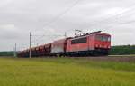155 133 zog am 15.05.14 einen gemischten Güterzug durch Burgkemnitz Richtung Wittenberg.