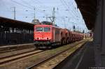 155 023-5 DB Schenker Rail Deutschland AG mit einem Kalizug, bei der Durchfahrt in Stendal und fuhr in Richtung Wittenberge weiter. 03.07.2014
