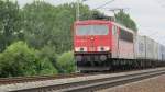 155 006-0 am 29.06.2014 mit Container im Schlepp in Richtung Potsdam kommend von Berlin Schönefeld.