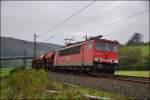 155 125-8 ist am 28.10.14 mit einen Schüttgutzug bei Hermannspiegel unterwegs.