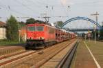 155 115-9 (Baujahr: 1980) mit einem Güterzug in die Richtung Emden auf Bahnhof Salzbergen am 1-8-2014.