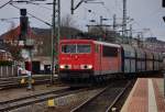 155 019-3 mit einen leeren Kohlezug bei der Durchfahrt von Eisenach am 16.01.15.