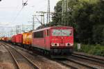 155 020-1 am 13.08.2014 mit einem gemischten Güterzug bei der Durchfahrt in Hamburg Harburg gen Hamburger Hafen.