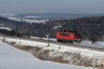 LZ Leistung durch die Winterlandschaft bei Christgrün/ Pöhl mit der BR 155 067 am 19.01.2016 aufgenommen.