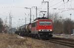 Sirupzug Anklam -> Aarberg am 01.02.2021 mit Zuglok 155 046-6 FWK bei der Abfahrt aus Anklam