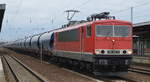 Leipziger Dampf KulTour GbR, Leipzig  mit  155 167-0  [NVR-Nummer: 91 80 6155 167-0 D-LDK] und Getreidezug am 09.02.22 Durchfahrt Bf. Flughafen BER - Terminal 5.