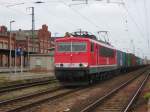 Am 23.05.2015 kam MEG 704 (155 195) mit ihrem Containerzug aus Richtung Magdeburg nach Stendal und fuhr weiter nach Wittenberge.