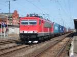 Am 01.08.2015 kam MEG 710 (155 059) mit ihrem Containerzug aus Richtung Magdeburg nach Stendal und fuhr weiter nach Wittenberge.