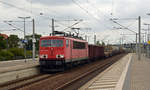 155 273 schleppte am 14.07.19 einen gemischten Güterzug durch Bitterfeld Richtung Dessau.