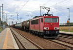 Gemischter Gz mit der mittlerweile in Leipzig-Engelsdorf abgestellten 155 126-6 (DB Stillstandsmanagement) durchfährt den Bahnhof Rodleben auf der Bahnstrecke Trebnitz–Leipzig (KBS 254)