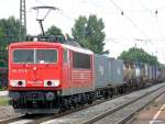 155 273-6 fuhr am 22.07.08 mit Containern und Sattelaufliegern durch den Bahnhof Friesenheim (Baden) Richtung Basel