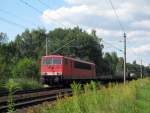 155 178-7 mit einem gemischten Güterzug auf dem Wege in Richtung Lübbenau durch den Norden Bestensee´s am 04.08.
