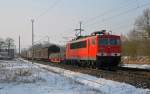 155 261 zog am 08.02.12 einen gemischten Güterzug durch Burgkemnitz Richtung Wittenberg.