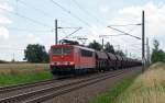 155 261 zog am 11.07.12 einen Schwenkdachwagenzug durch Radegast gen Leipzig.