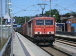 Am 10.Juni 2013 durchfuhr der  Container  155 152,von Mukran kommend,den Bahnhof von Bergen/Rügen.