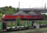 185 229-2 und 155 122-5 am 21.09.2013 unterhalb der Zeppelinbrücke im Bahnhof Nordhausen