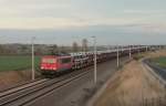 155 132 mit einem Güterzug aus Dresden-Friedrichstadt kommend am 14.10.2013 auf Höhe von Großenhain.