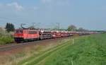 155 154 fuhr am 12.04.14 mit einem Skoda-Zug aus Richtung Dresden kommend Zeithain.