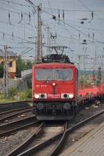 OSNABRÜCK, 14.08.2014, 155 117-5 vor einem Güterzug bei der Einfahrt in Osnabrück Hbf