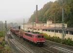 155 113-4 zieht am 01.November 2014 einen gemischten Güterzug durch Kronach in Richtung Saalfeld.