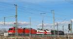 FWK 156 002 + EBS 143 822 + 155 007 am 06.03.2021 bei der Wochenendruhe in Erfurt Gbf.