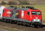 Die neue MEG Werbelok 156 002 am 17.03.12 bei Harrbach