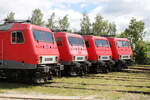 Alle 4 Loks der Baureihe 156 präsentierten sich am 28.05.2022 beim Eisenbahnfest des Thüringer Eisenbahnvereins im ehem. Bw Weimar. 156 001-0, 156 002-8, 156 003-6 und 156 004-4 sind mittlerweile alle für das Fahrzeugwerk Karsdorf unterwegs.
