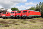 FWK 156 002-8, 156 003-6 und 156 004-4 der Erfurter Bahnservice GmbH präsentierten sich am 28.05.2022 beim Eisenbahnfest des Thüringer Eisenbahnvereins im ehem. Bw Weimar. 