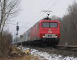 MEG 803 ( 156 003 ) am 1.3.2013 mit Container nach Aachen auf der KBS 485 bei Übach-Palenberg