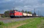 MEG 803(156 003) führte am 10.04.14 einen für das Buna Werk bestimmten Güterzug durch Braschwitz Richtung Halle(S).