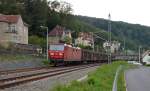 Am 05.07.13 zog 180 008 einen gemischten Gterzug durch Knigstein Richtung Decin.