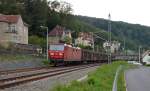 Am 05.07.13 zog 180 008 einen gemischten Güterzug durch Königstein Richtung Decin.