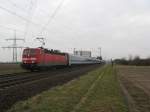 181 209-8 mit EN 408 von Karlsruhe Hbf mit Kurswagen aus Budapest nach Frankfurt(Main)Hbf.Am 14.03.09 bei der durchfahrt in Lampertheim.